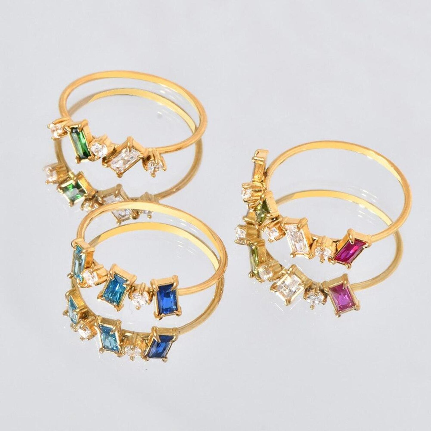 Multicolor rectangle ring - Gold - CZs - size 6