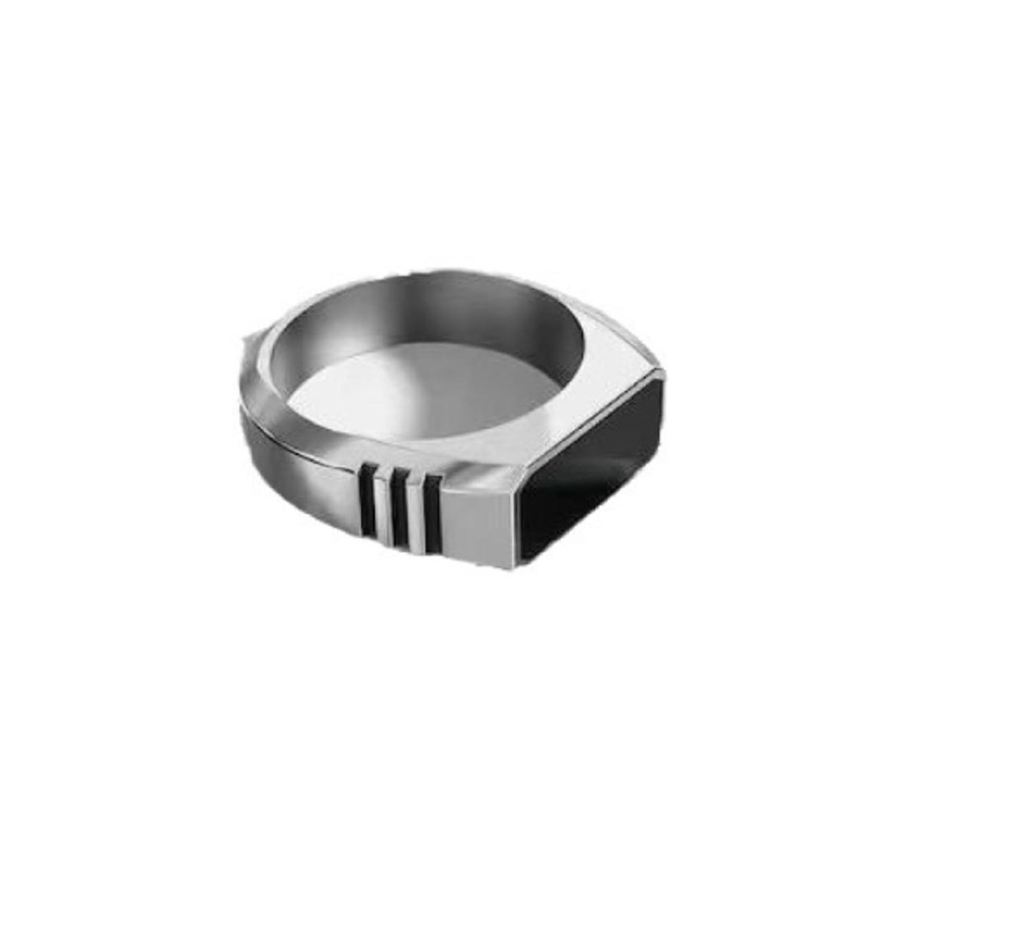 Black rectangular enamal - Ring - Silver - Size 12