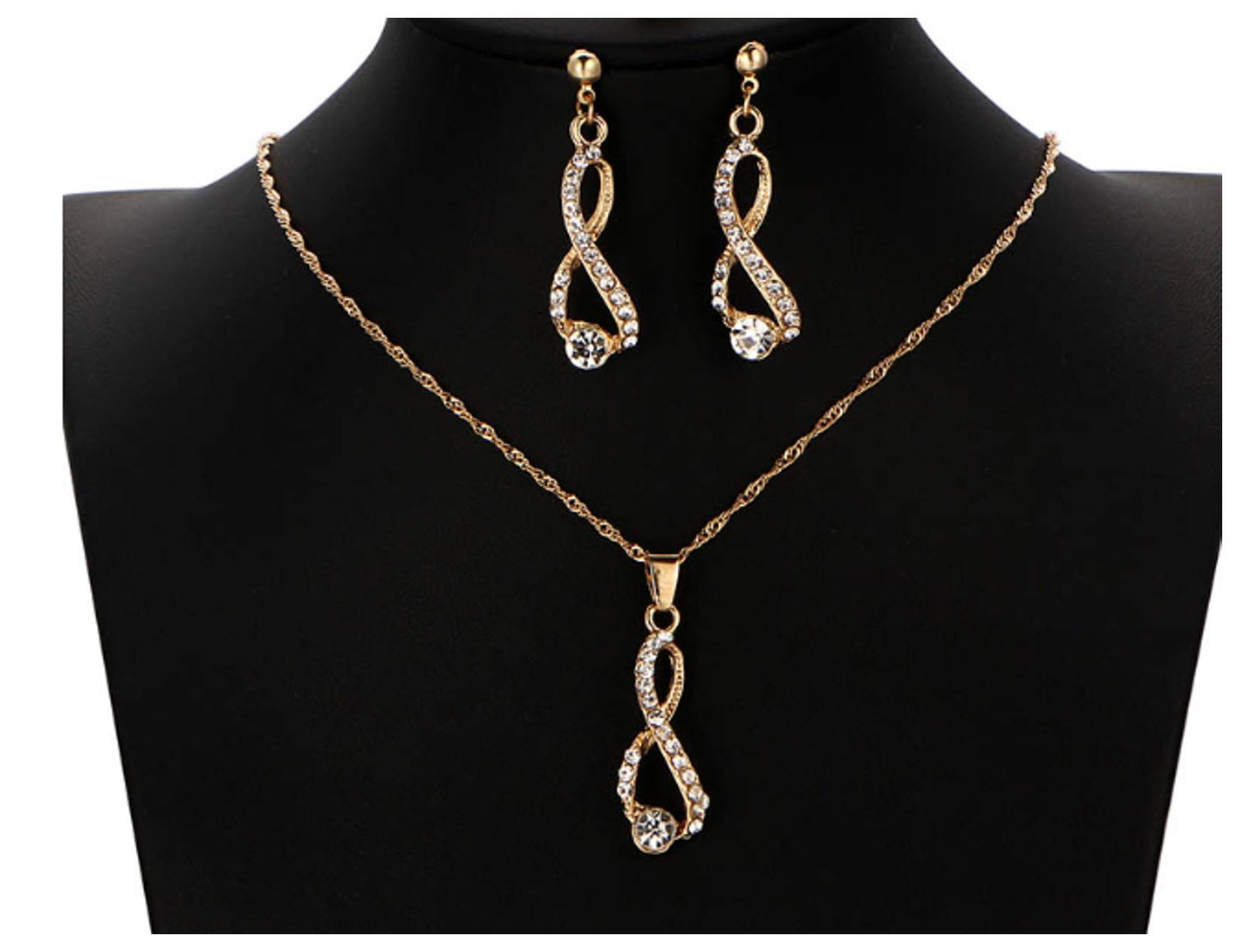 Twisted Infinity Necklace/Earring set - Gold - CZs - 18"