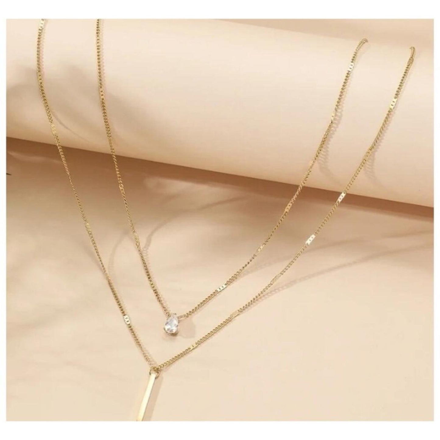 Double Necklace - Gold - CZs - 19"