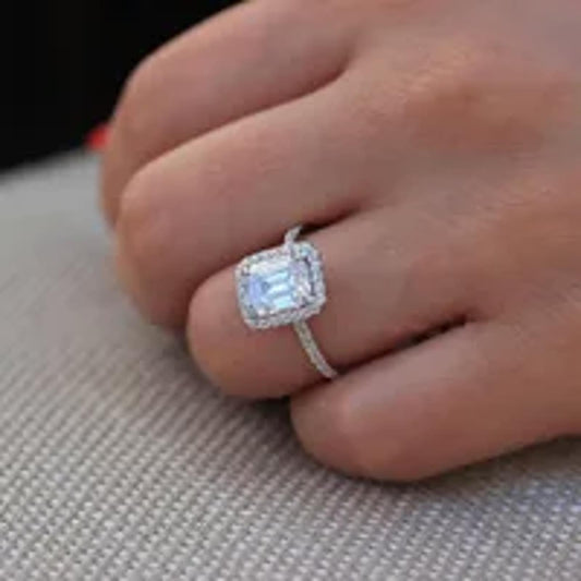 Square cut corner halo - Ring - Silver - CZs - Size 10