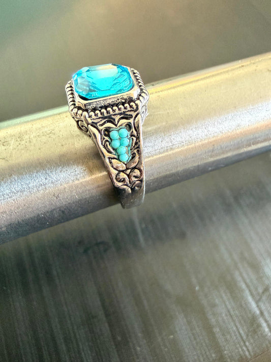 Blue and turquoise color - Ring - Silver - CZs - Size 11