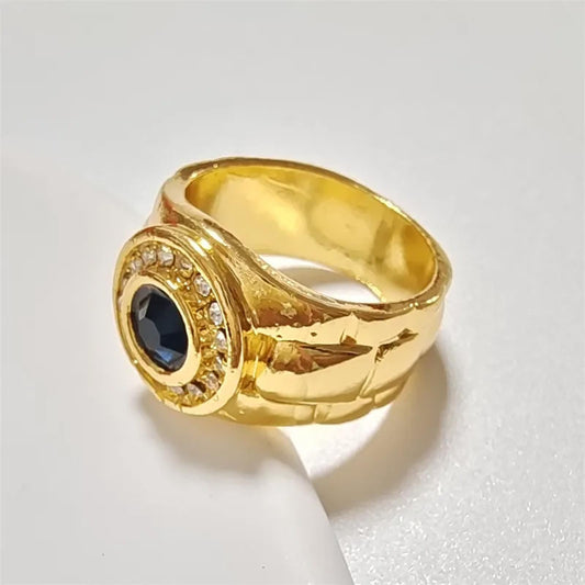 Dark blue watch style band - Ring - Gold - CZs - Size 11