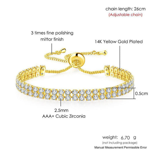 Double row tennis - Bracelet - Gold - CZs - adjustable 6-9"