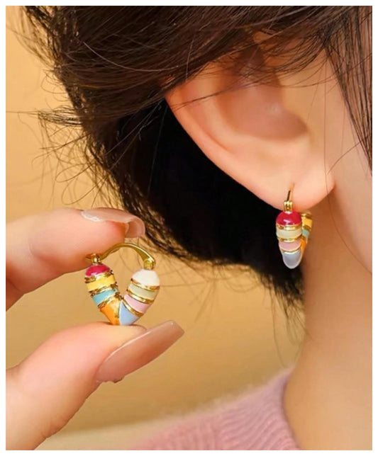 Multicolor heart hoops - Earrings - Gold - 1.7cm