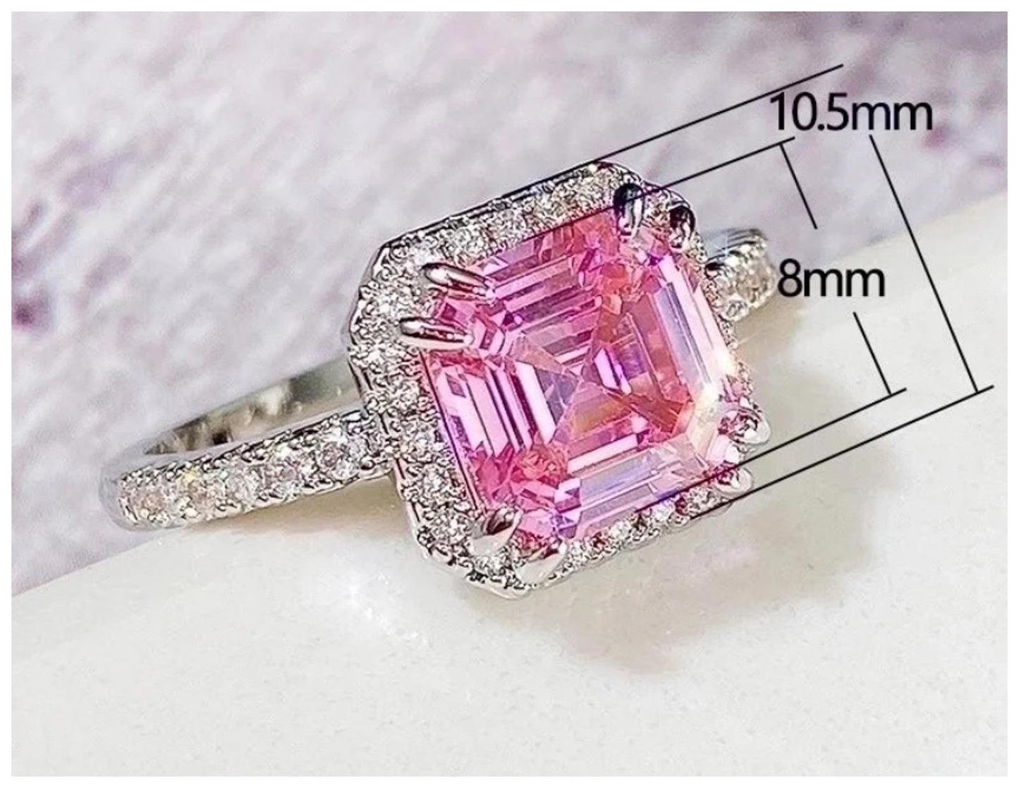 Pink cushion cut - Ring - Silver - CZs - Size 6