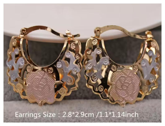 Tricolor hollow basket hoop - Earrings - Gold - 1"