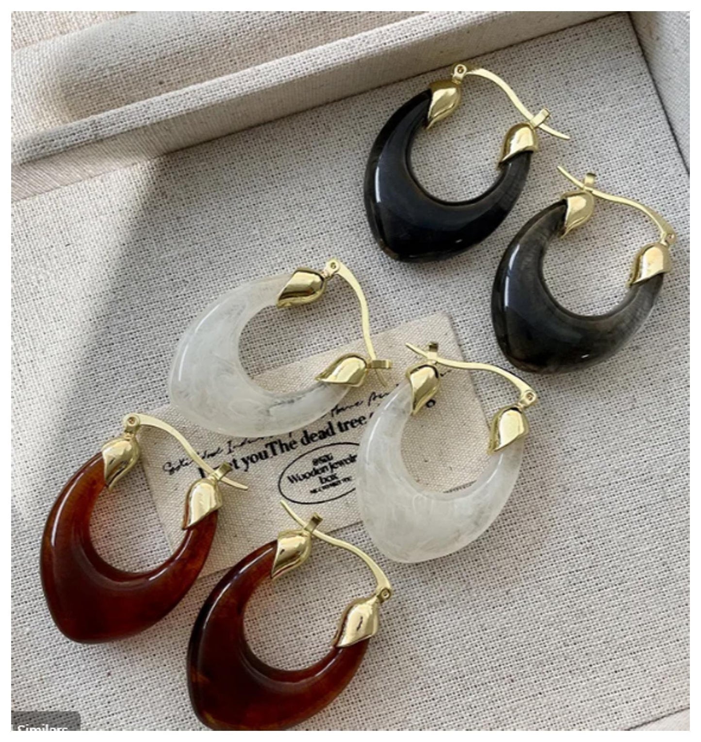 White u-shaped acrylic hoop Earrings - Gold - 1.5"