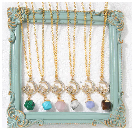Natural white howlite Necklace - Gold - 18"