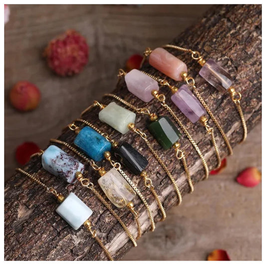 Blue agate bead Bracelet - Gold - 6-9"