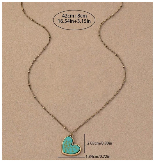 Turquoise colored heart Necklace - Silver - 18"