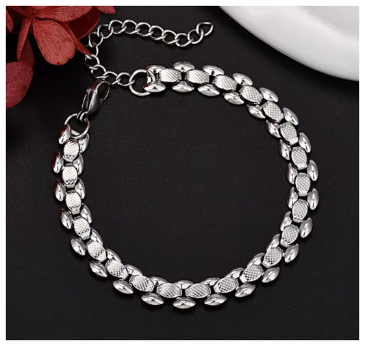 Texture link chain Bracelet - Silver - 8mm / 8-10"