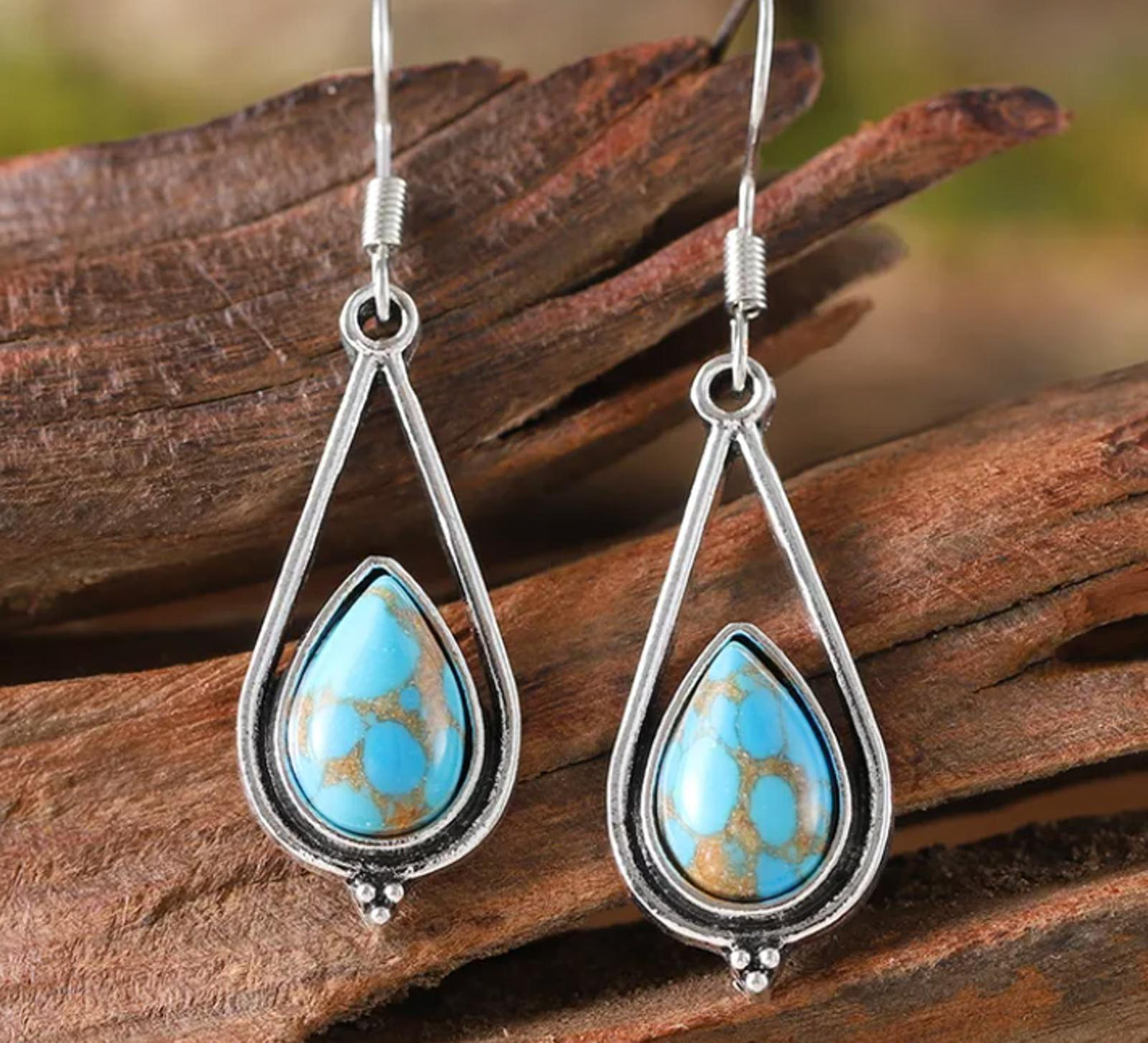 Turquoise colored water drop Earrings - Silver - 1.5"