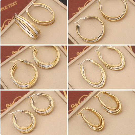 Two-tone hoop Earrings - Gold - 1.3"