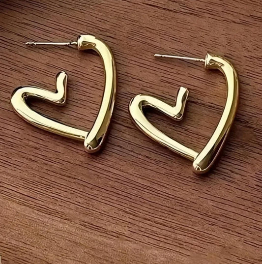 Abstract heart post Earrings - Gold - 1"