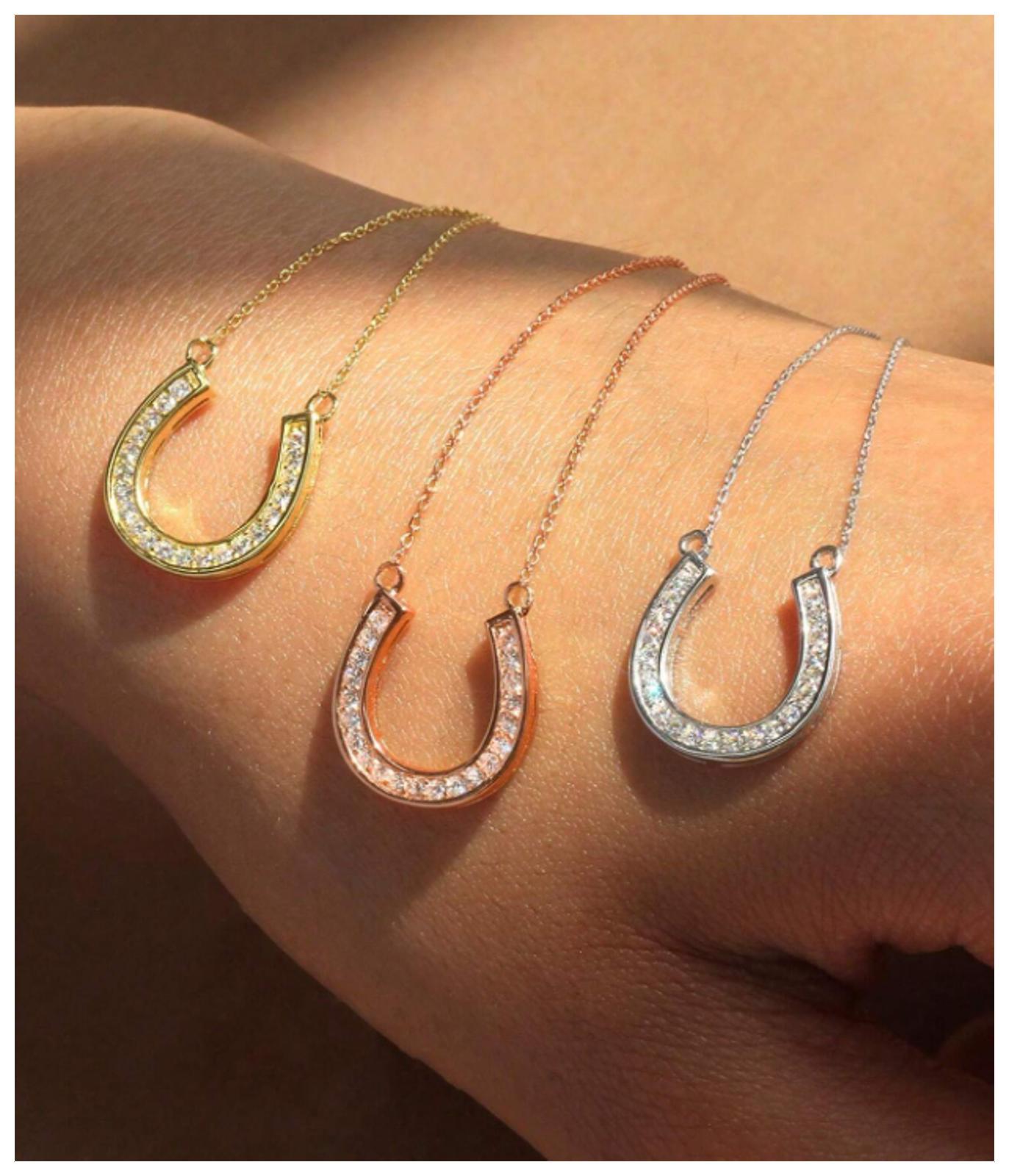 Sparkly horseshoe - Necklace - Rose Gold - CZs - 18"