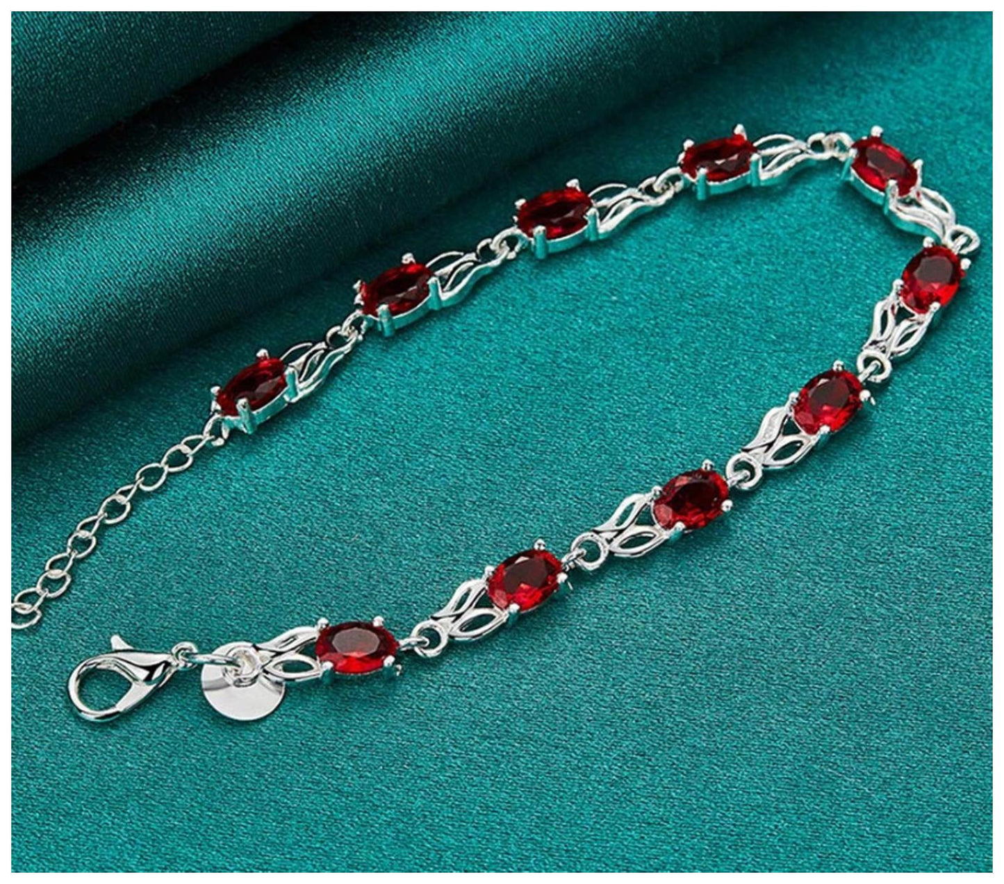 Red oval link - Bracelet - Silver - CZs - 6.5-8"