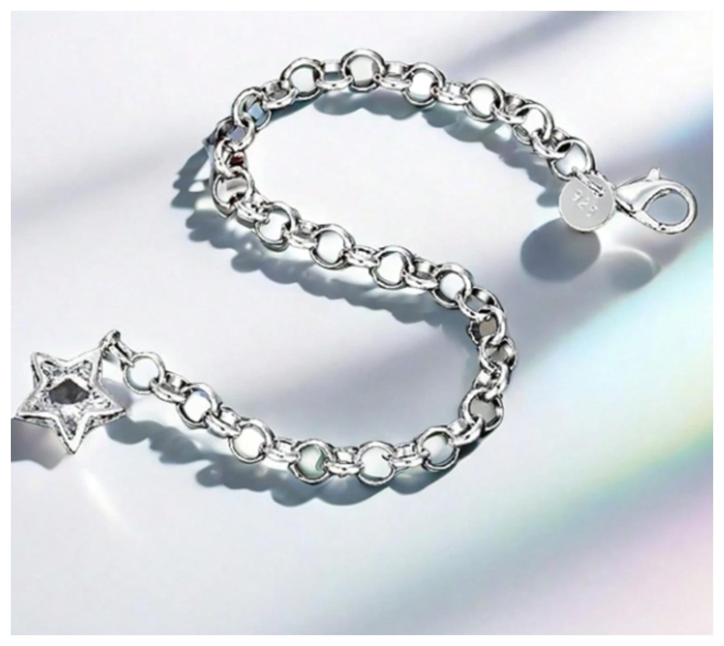 Star charm chain - Bracelet - Silver - CZs - 8"
