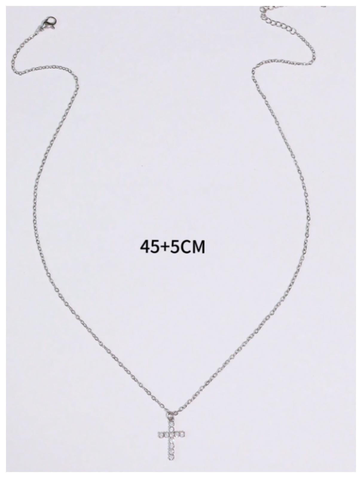Petite cross - Necklace - Silver - CZs - 18"