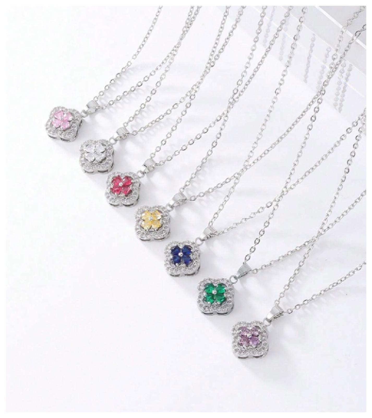 Purple amethyst colored clover - Necklace - Silver - CZs - 18"