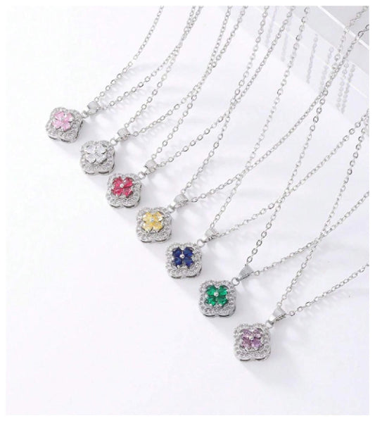 Purple amethyst colored clover - Necklace - Silver - CZs - 18"