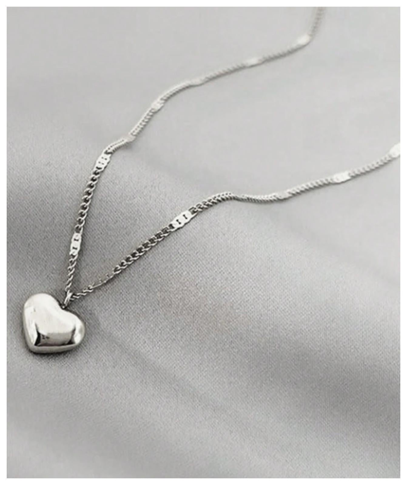 LOVE puff heart - Necklace - Silver - 18"