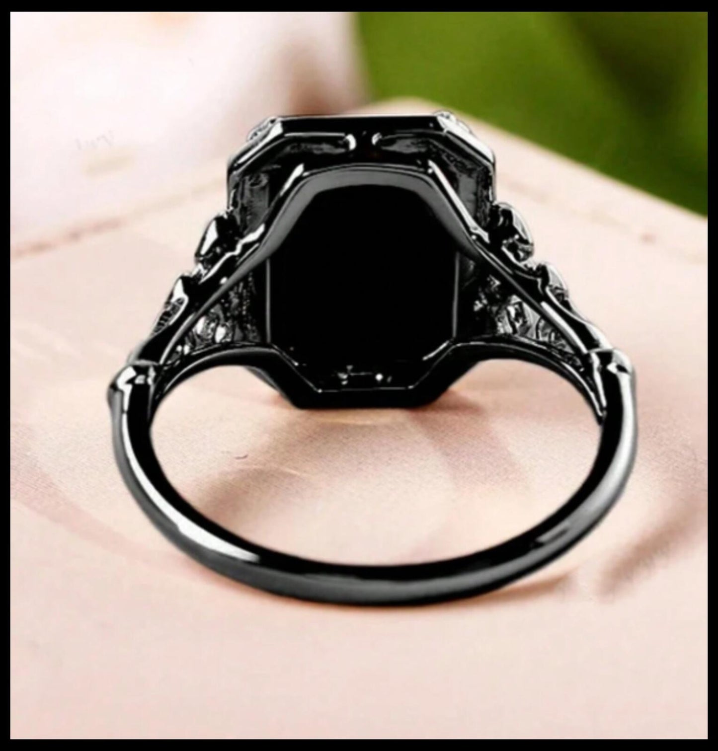 Gothic black rectangle - Ring - black Silver - CZs - Size 5