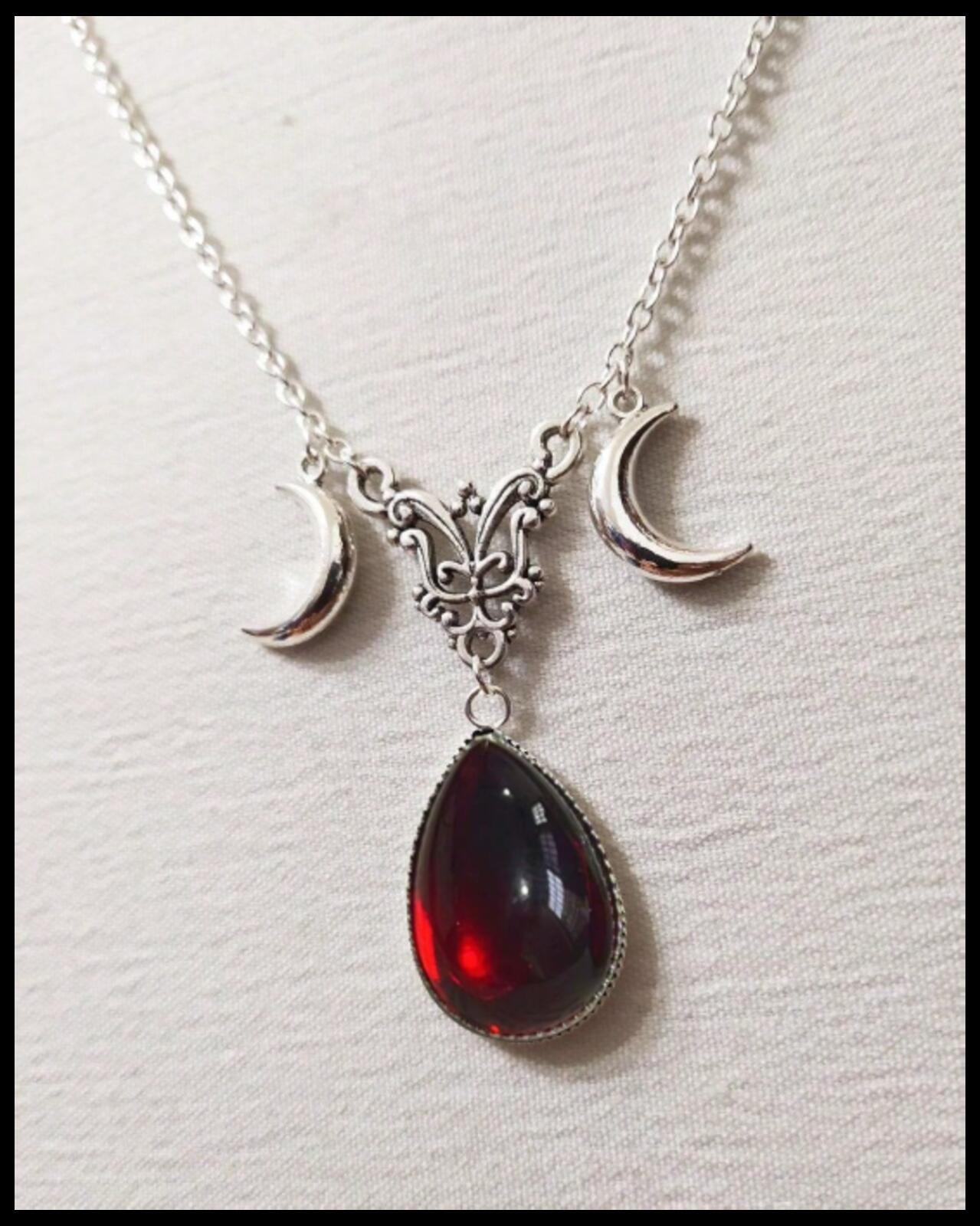 Red bohemian style moon goddess - Necklace - Silver - CZs - 18"