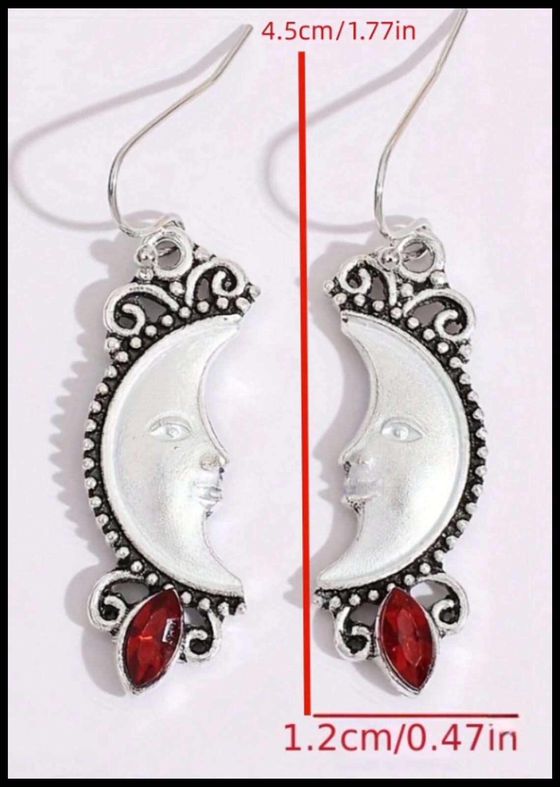 Red man in the moon crescent - Earrings - Silver - CZs - 1"
