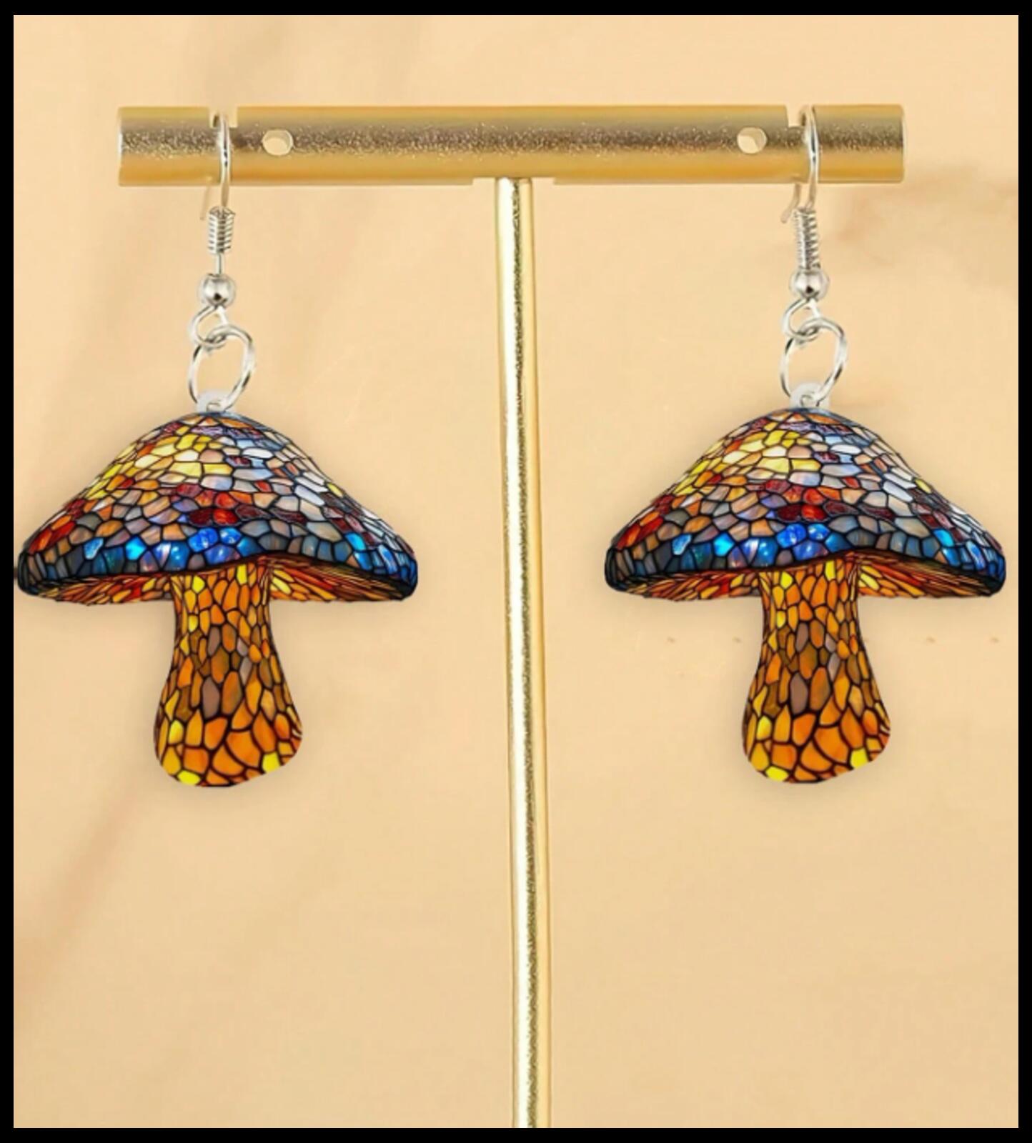 Multicolor acrylic stain glass style - Earrings - Silver - 1.5"