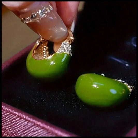 Green retro enamel hoop earrings - Earrings - Gold - 3/4"