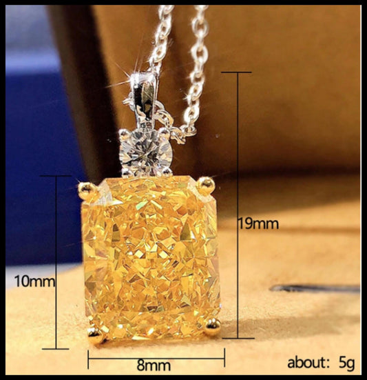 Yellow 1" radiant cut Necklace - Silver - CZs - 18"