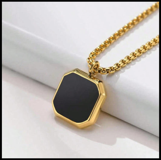 Black and gold enamel cube - Necklace - Gold - 24"