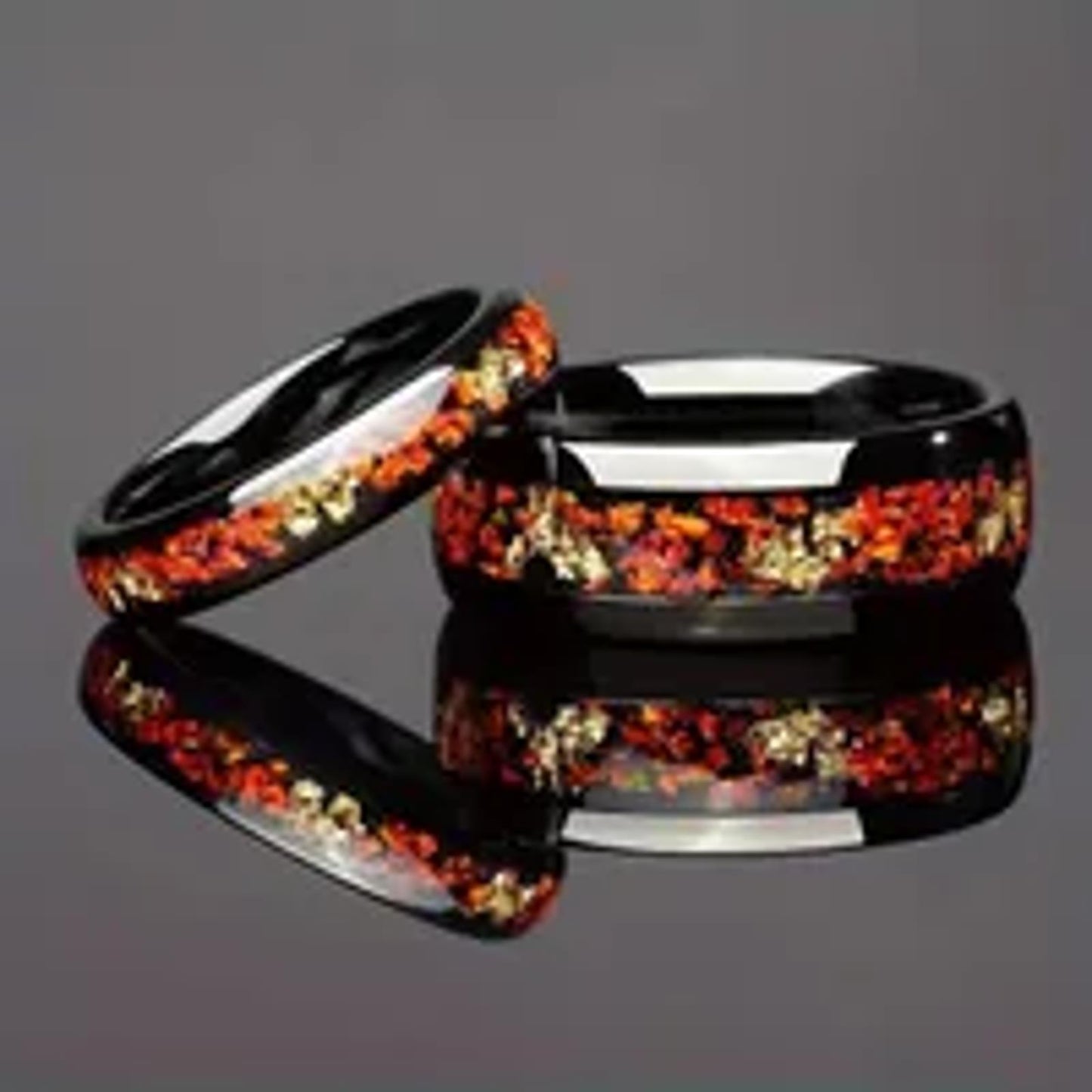 Tea leaf pattern - Ring - black stainless steel - Size 12