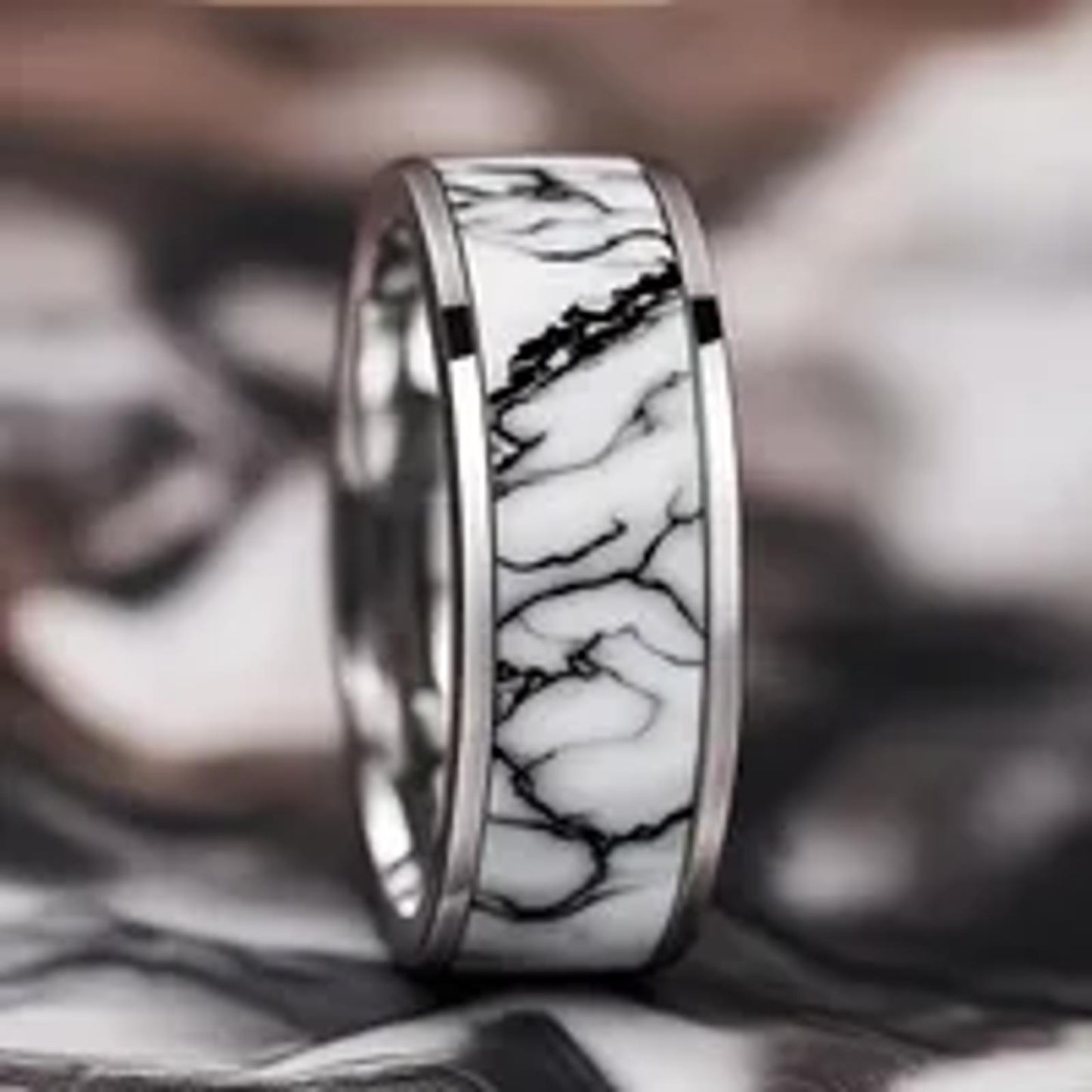 Black and white band - Ring - stainless steel - Size 9