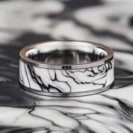 Black and white band - Ring - stainless steel - Size 9