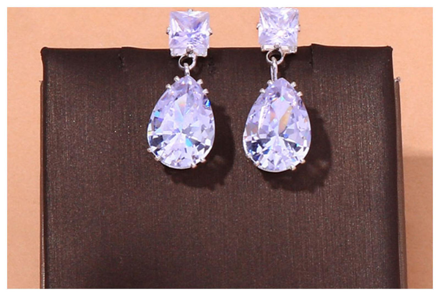Pear Shaped Drop Earrings - Silver - CZs - 1.5"