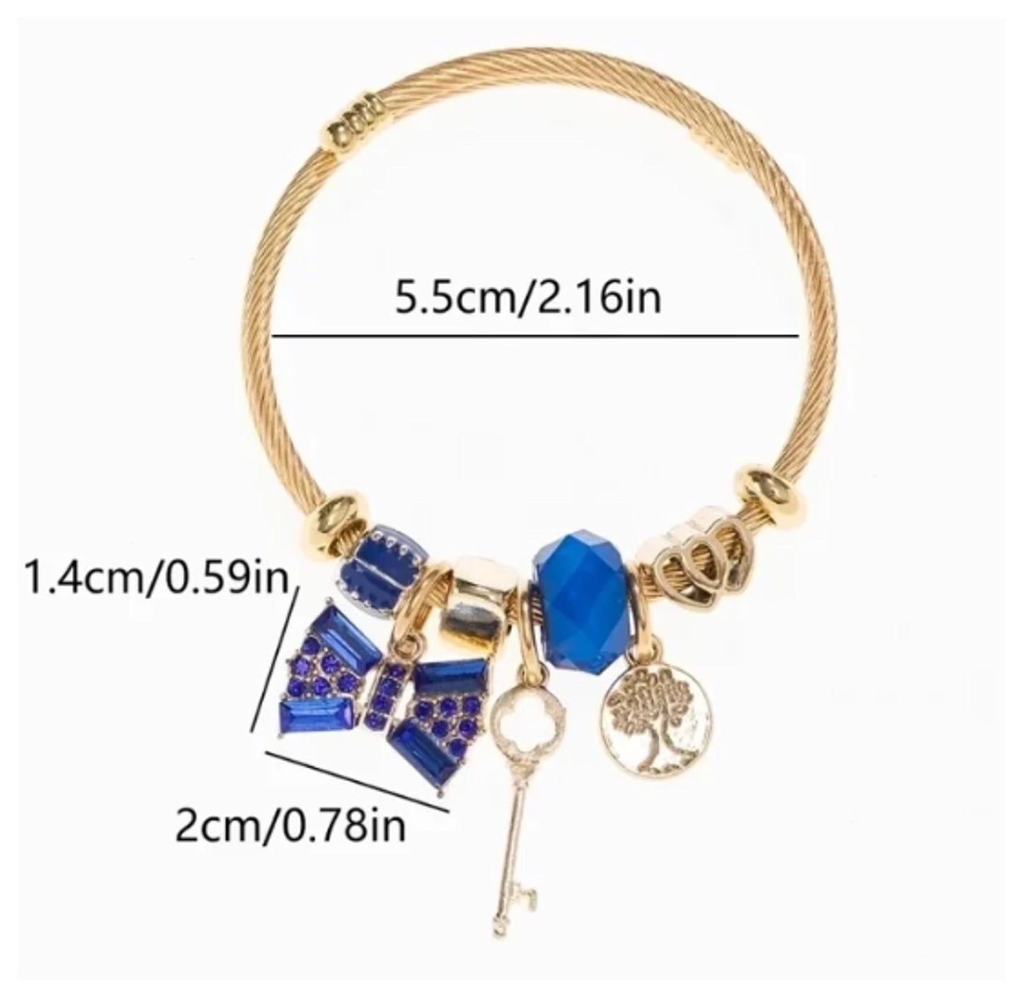 Bow and key bangle - Bracelet - Gold - CZs - 7"