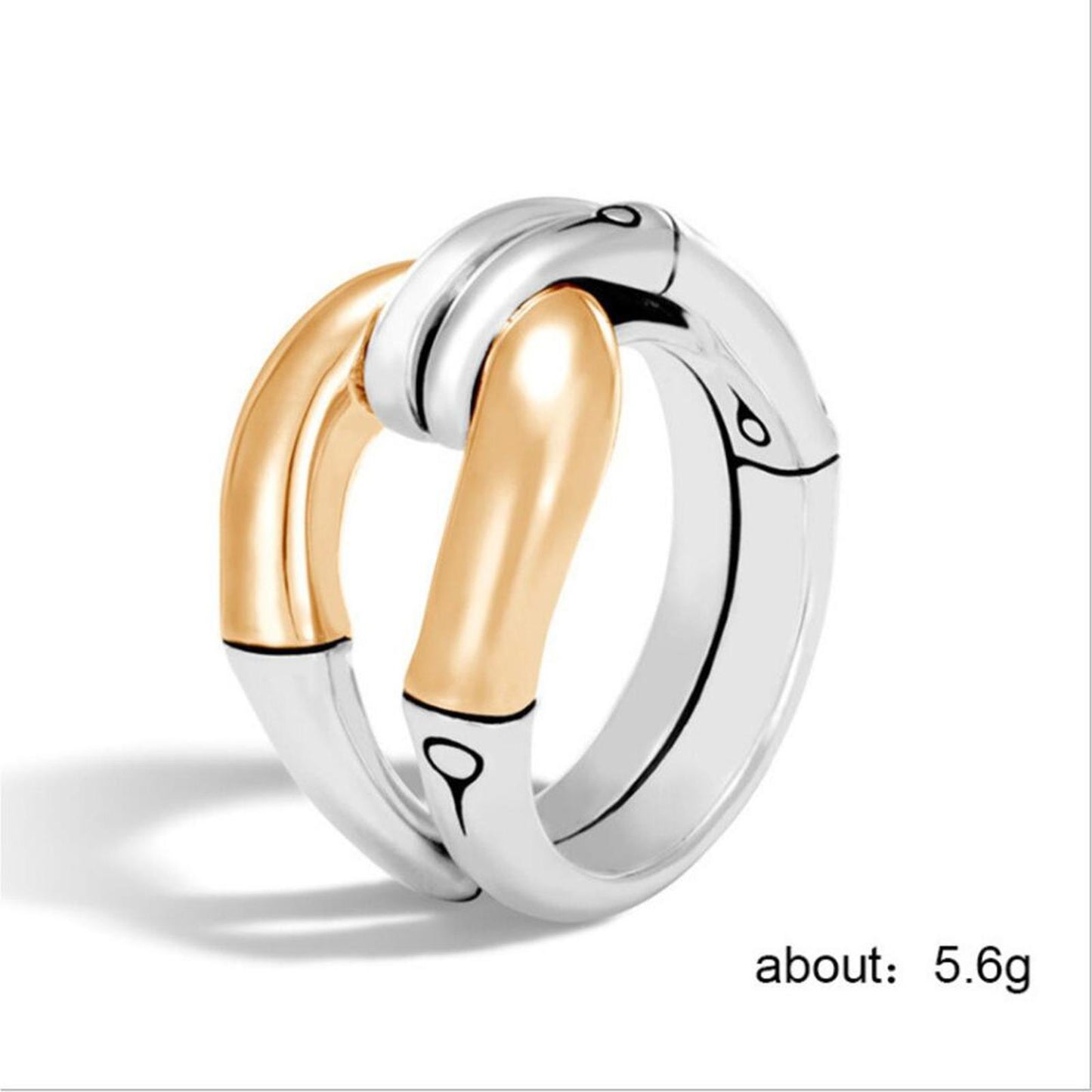 Two Tone horseshoe band RING - Silver - CZs - size 10