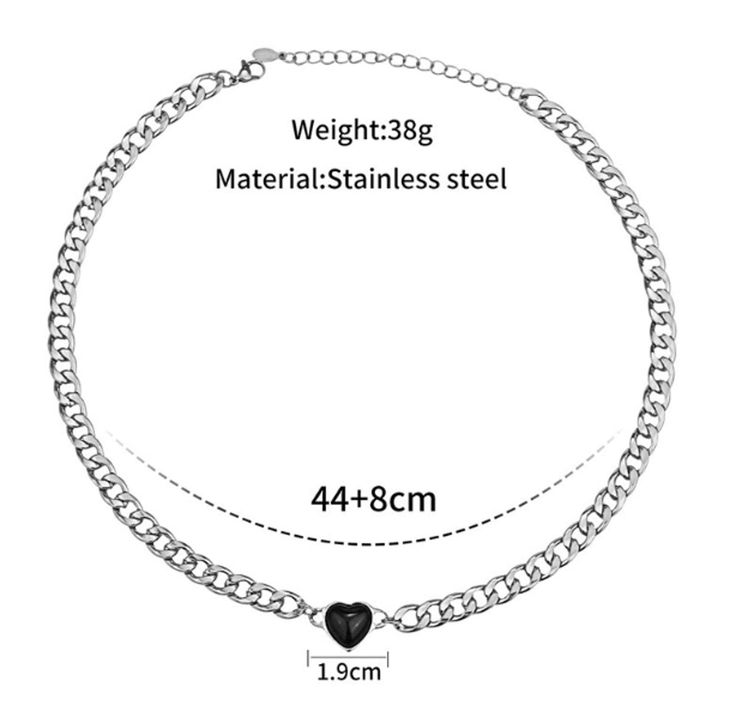 Black Heart Necklace - Titanium Steel - CZs - 18-20"