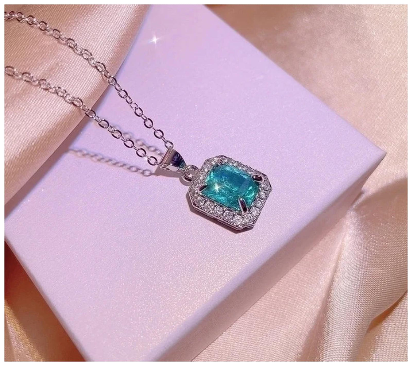 Radiant teal - Necklace - Silver - CZs - 20"