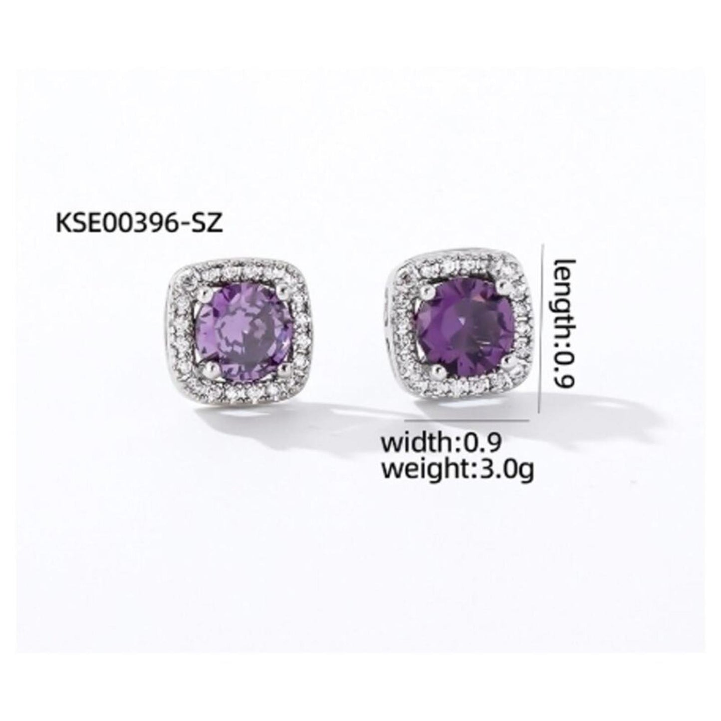 Purple Square thin halo Studs - silver - CZs - .9cm