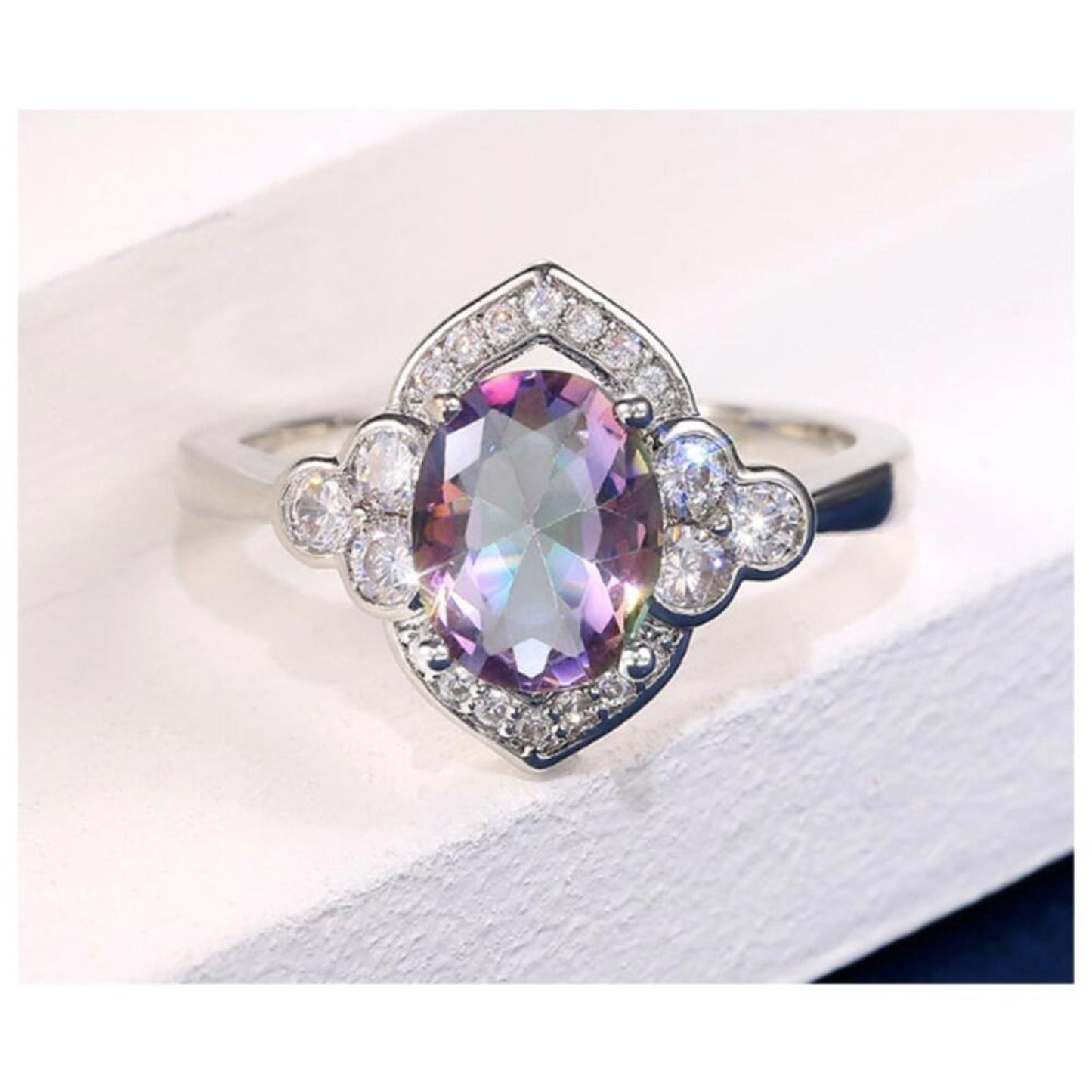 Rainbow ring - Silver - CZs - Size 10.