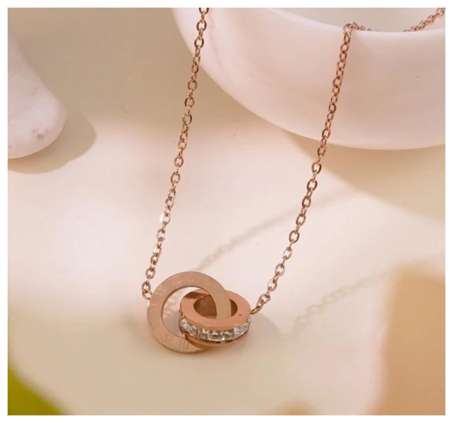 Roman numeral Necklace - Rose Gold - CZs - 18"