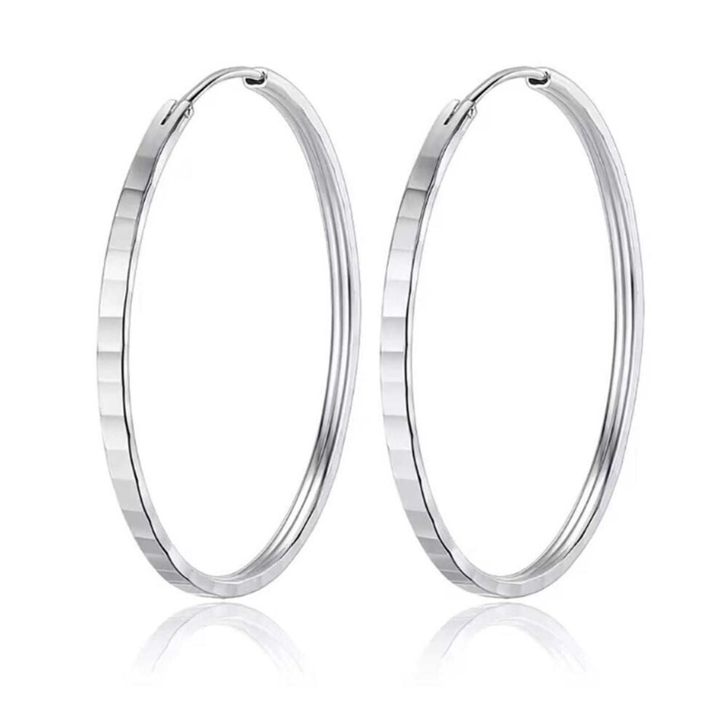 Faceted hoop earrings - silver - 2"