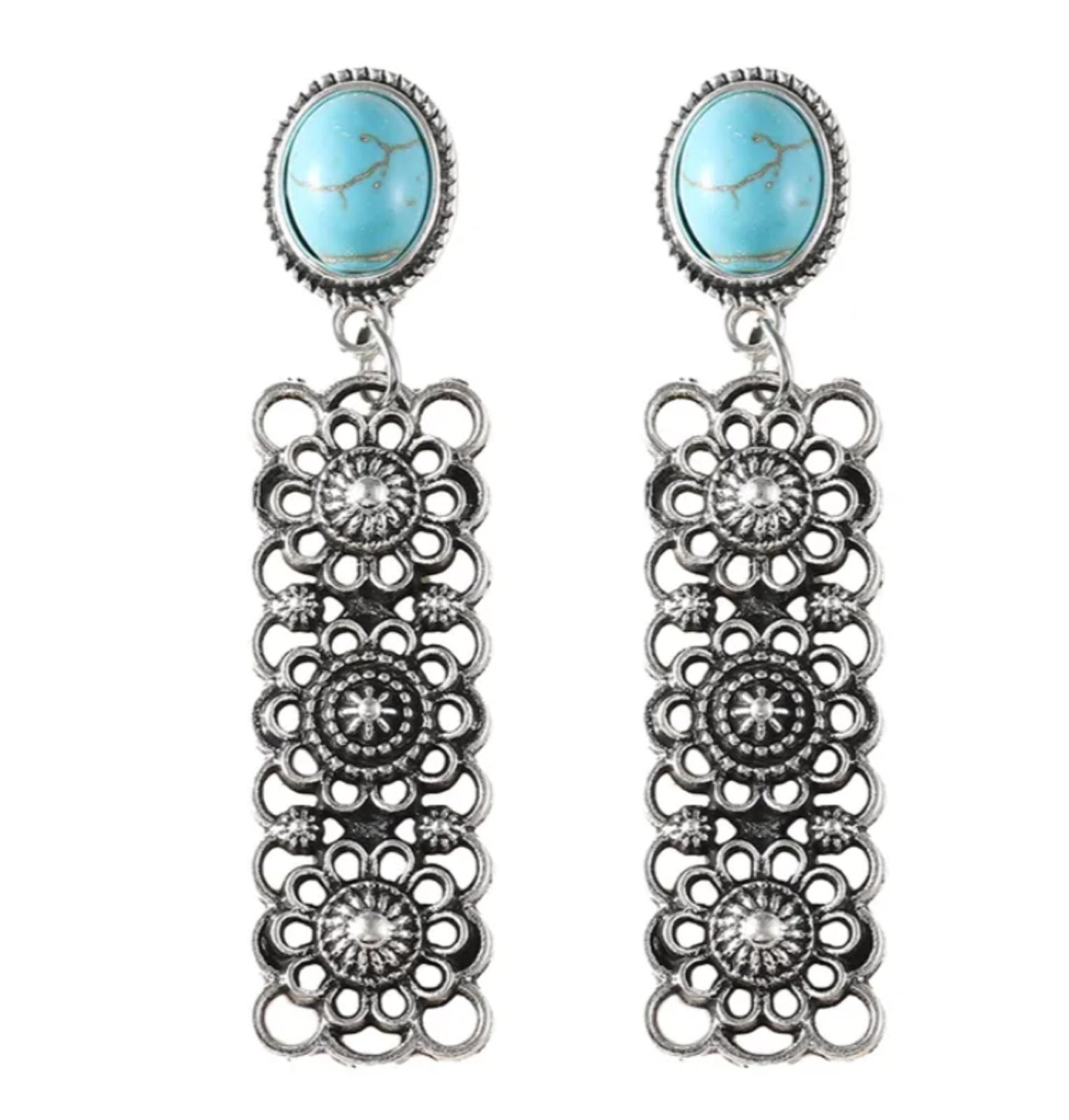 Natural turquoise rectangle retro - Earrings - Gold - 5.6cm