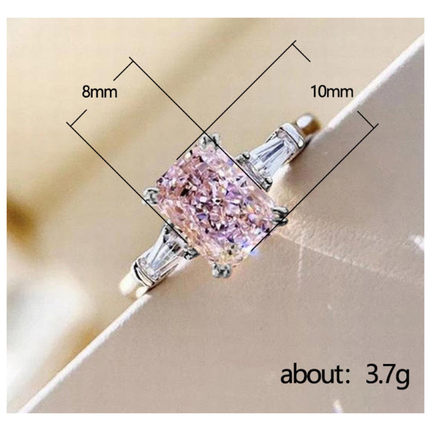 Pink Ring - Radiant cut - silver - CZs - Size 8