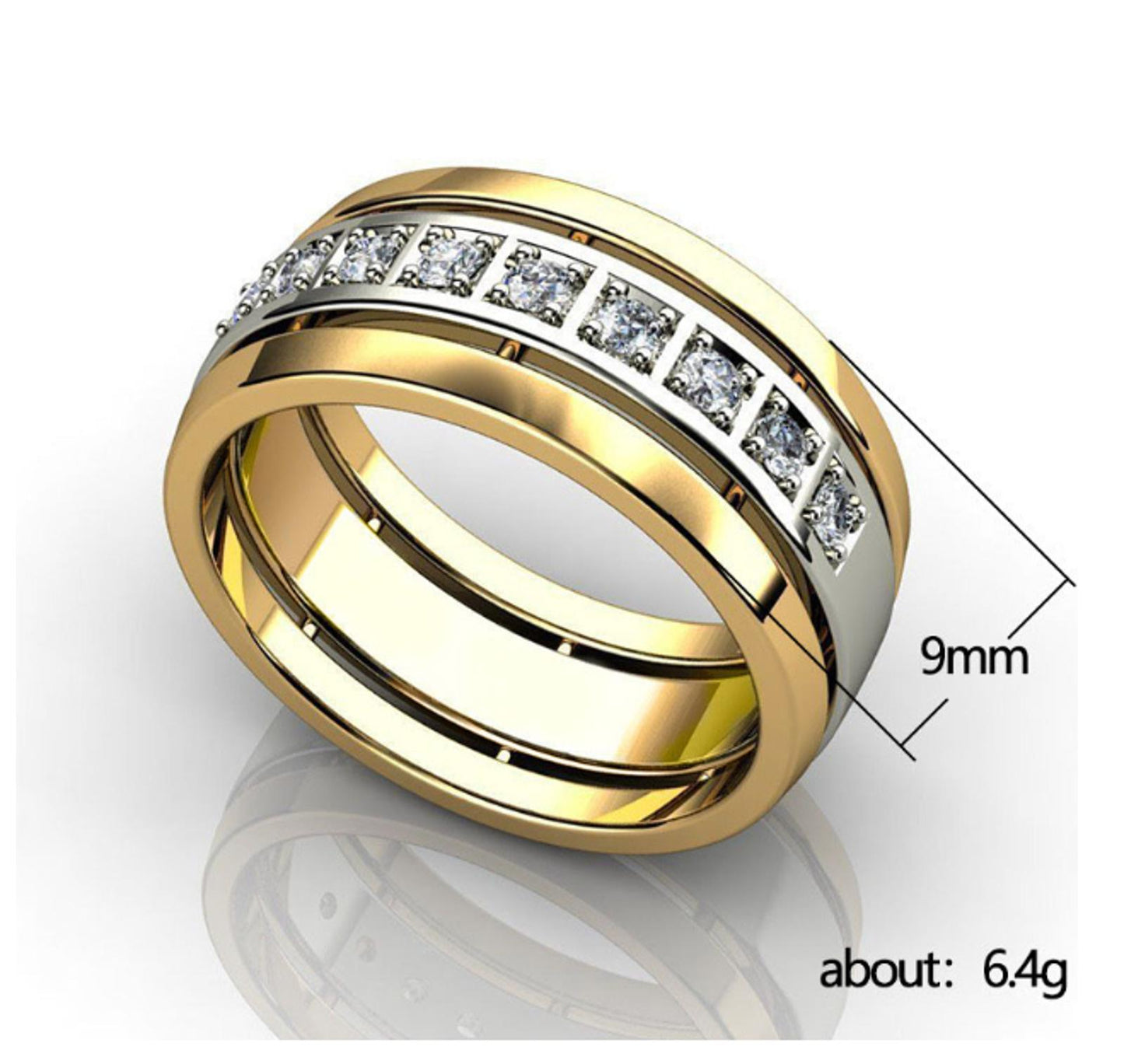 Two tone band Ring - Gold - CZs - Size 9
