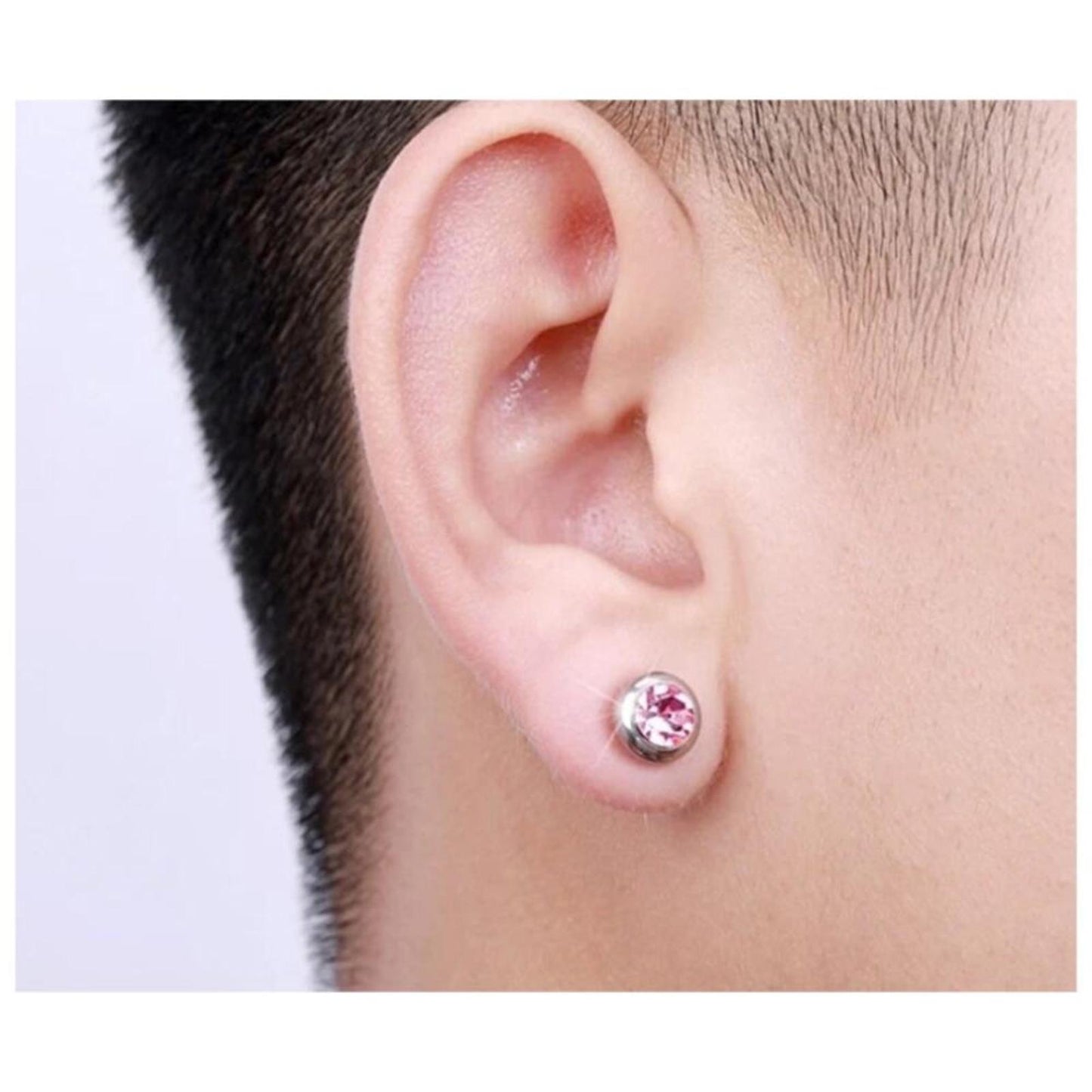 Pink round Studs - silver - CZs - 8mm