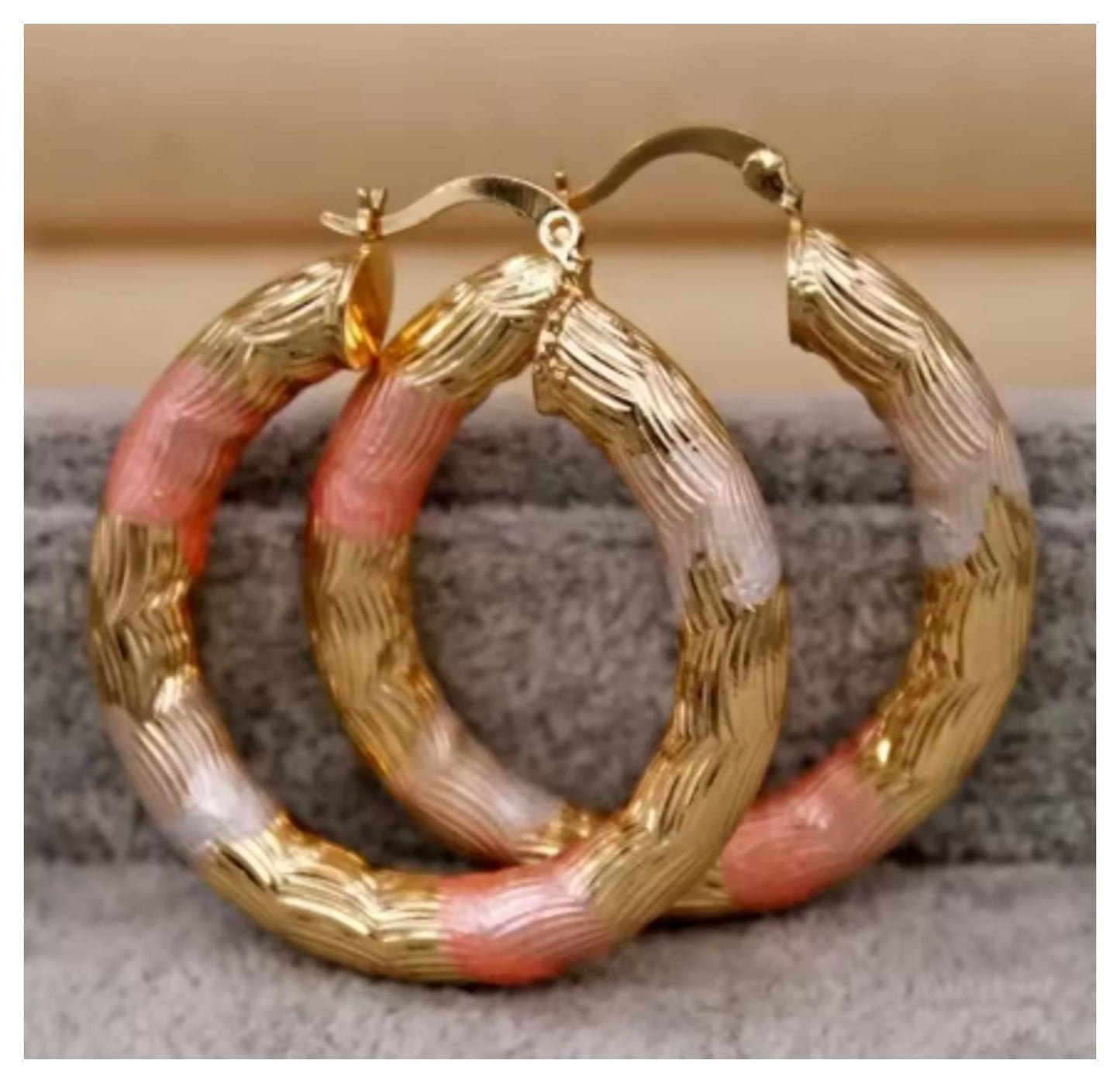 Tricolor hoop - Earrings - Gold - 1"